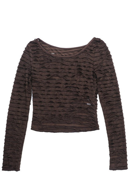 Ruffle Textured Sheer Layered Blouse