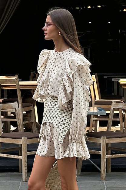 Ruffled Flare Sleeve Printed Mini Dress