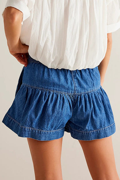 Ruffled Hem A line Denim Casual Shorts