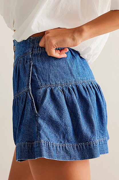 Ruffled Hem A line Denim Casual Shorts