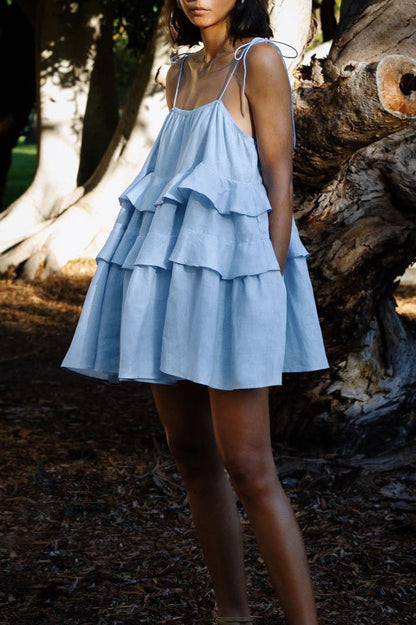 Ruffled Layer Backless Sleeveless Mini Dress