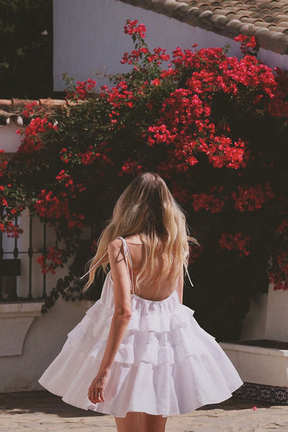 Ruffled Layer Backless Sleeveless Mini Dress