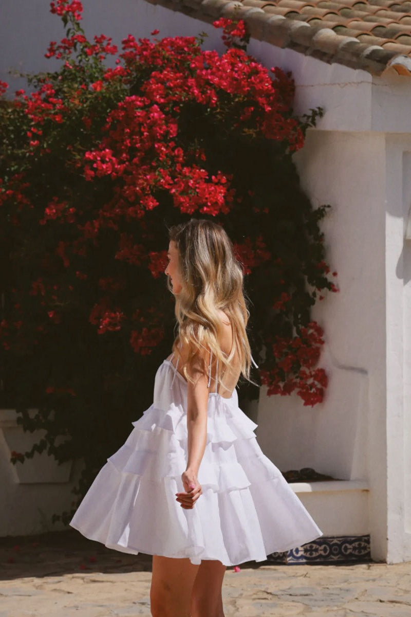 Ruffled Layer Backless Sleeveless Mini Dress