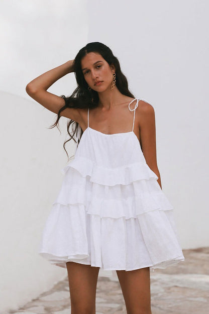 Ruffled Layer Backless Sleeveless Mini Dress