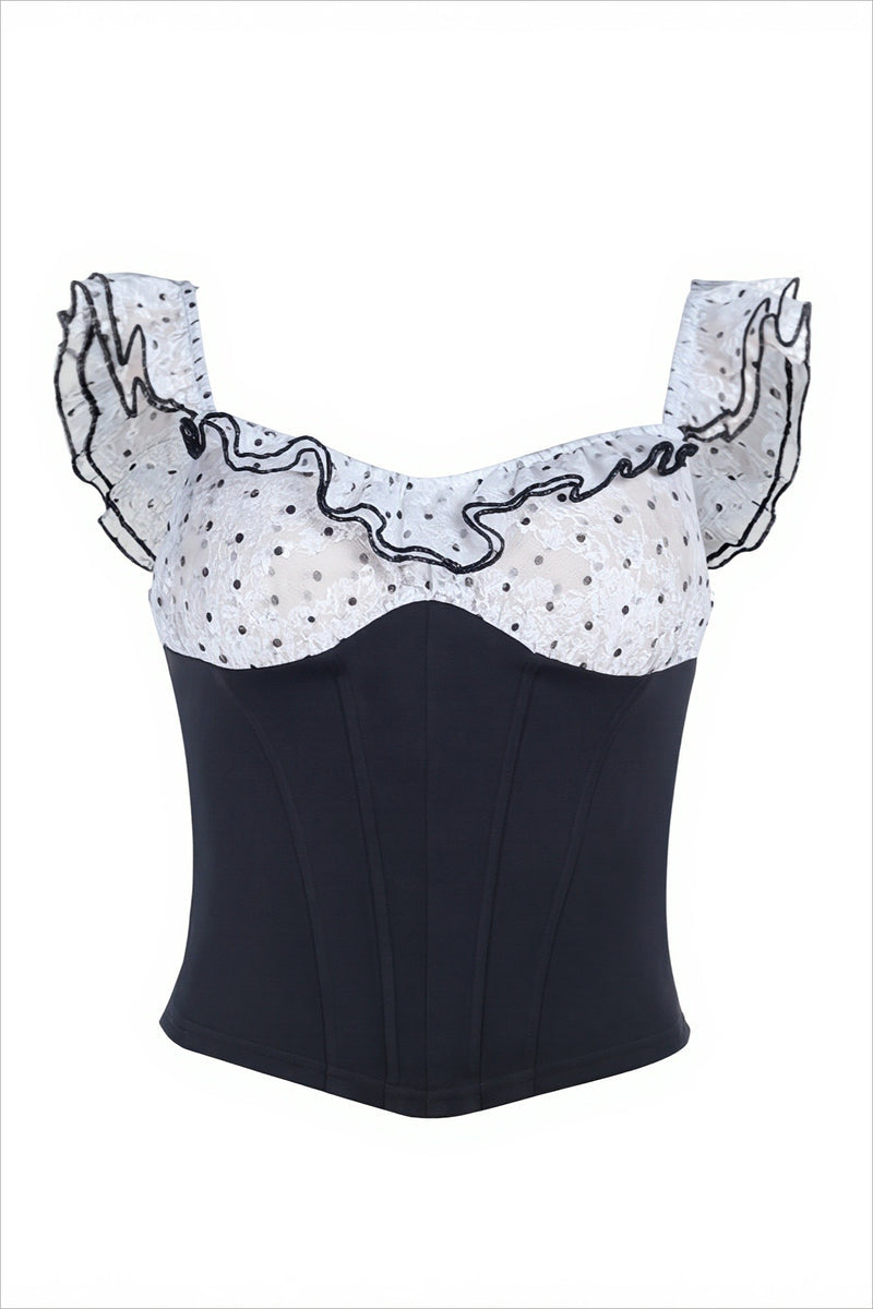 Ruffled Polka Dot Slim Waist Cami Top
