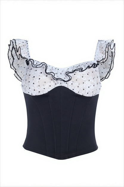 Ruffled Polka Dot Slim Waist Cami Top