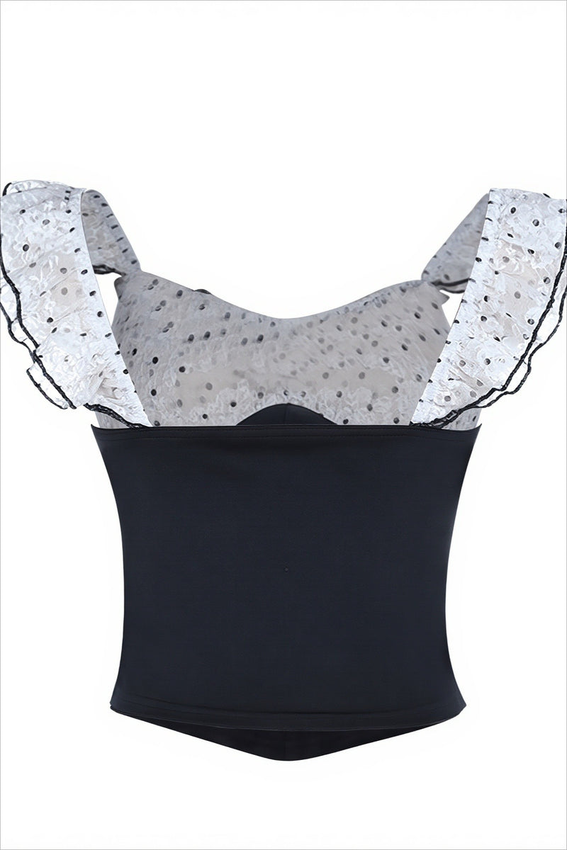 Ruffled Polka Dot Slim Waist Cami Top