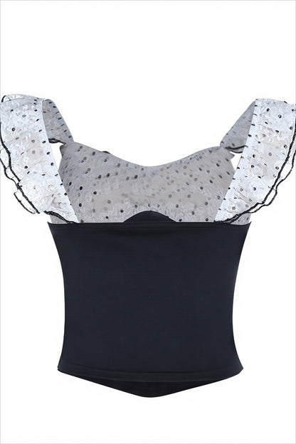 Ruffled Polka Dot Slim Waist Cami Top