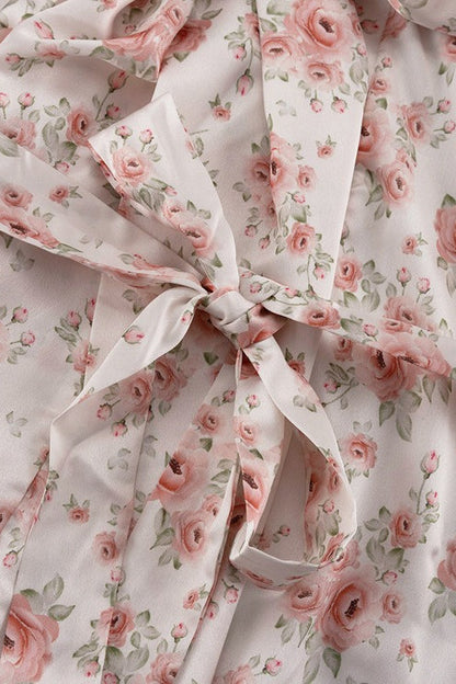 Satin Floral Print Puff Tie A Line Mini Dress