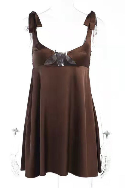 Satin Hollow Tie Tube Slip Mini Dress