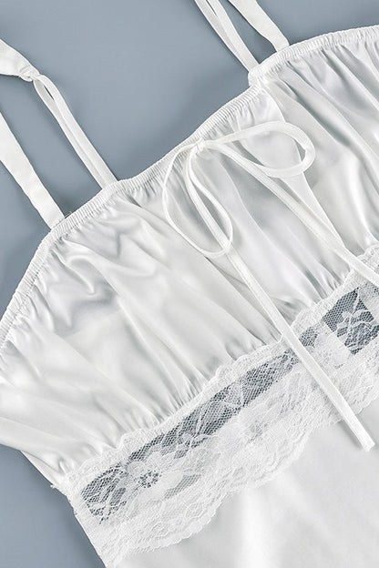 Satin Lace Tie Cami Two Piece Set