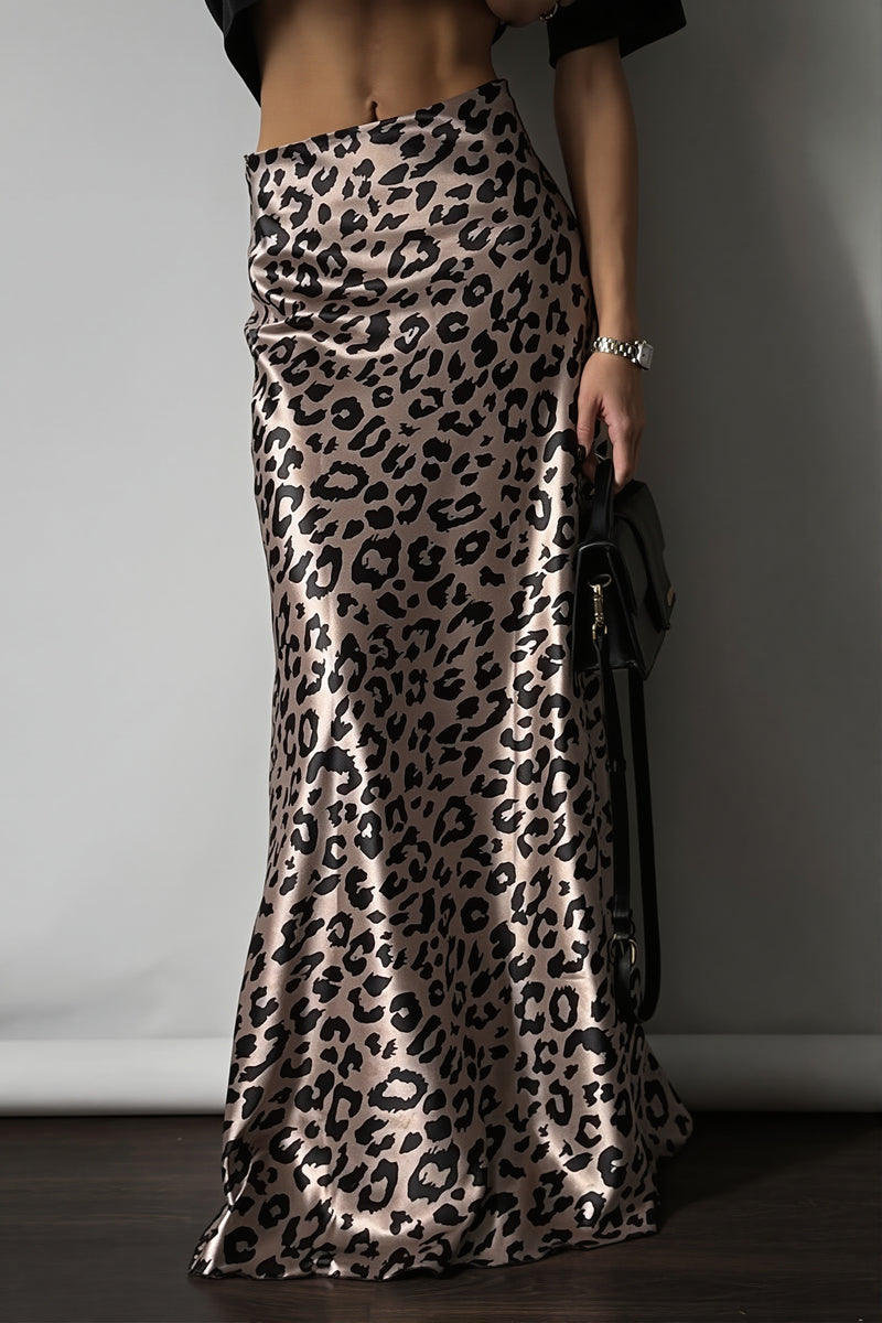 Satin Leopard Mermaid Maxi Skirt