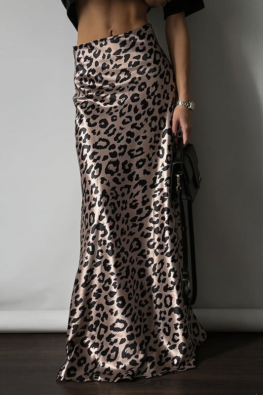 Satin Leopard Mermaid Maxi Skirt