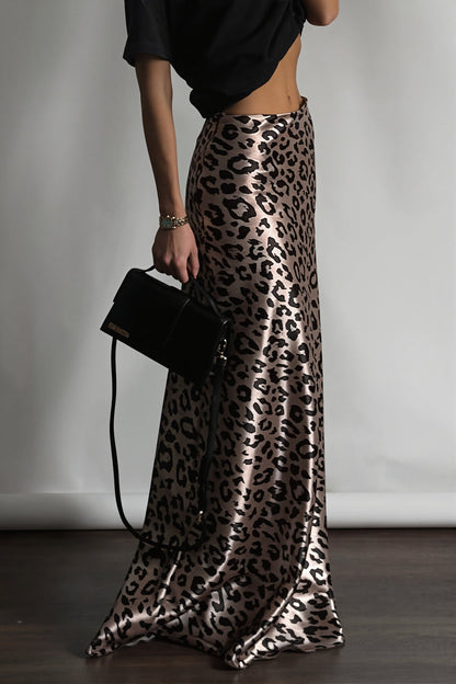 Satin Leopard Mermaid Maxi Skirt