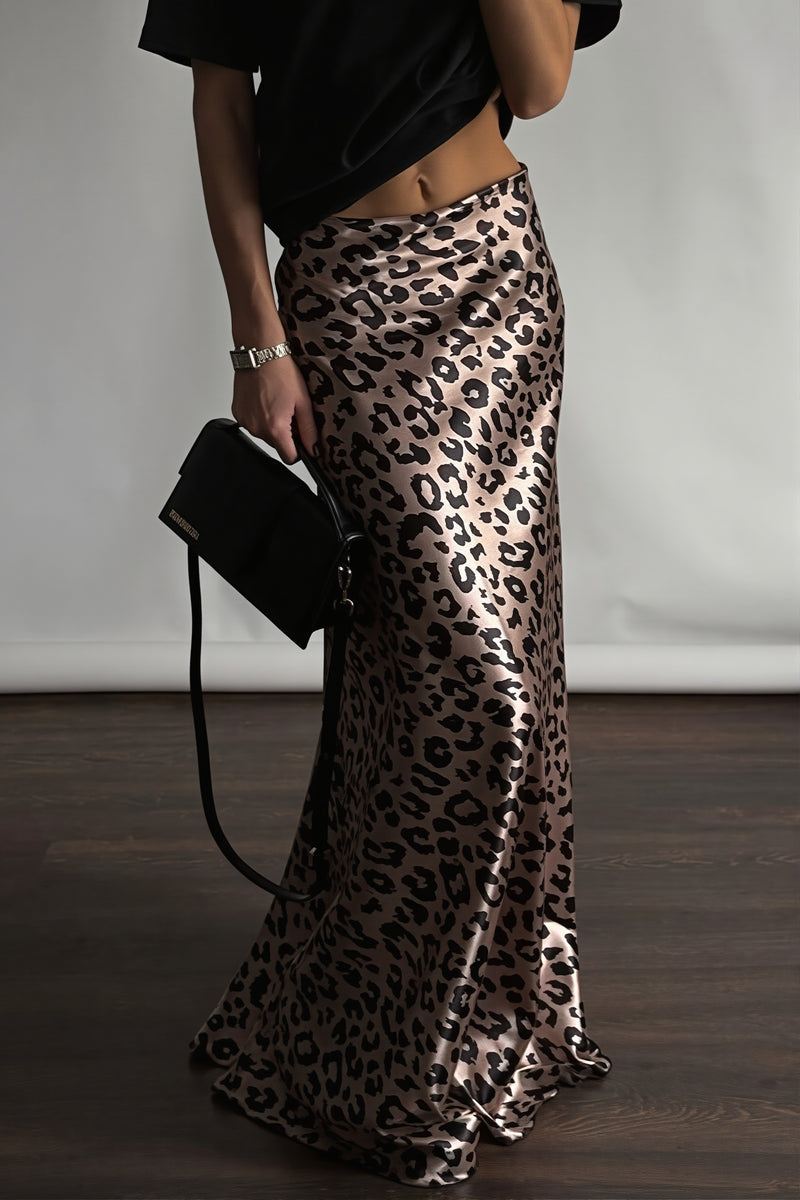 Satin Leopard Mermaid Maxi Skirt