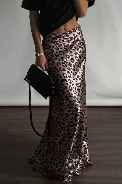 Satin Leopard Mermaid Maxi Skirt