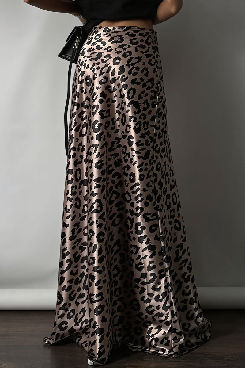 Satin Leopard Mermaid Maxi Skirt