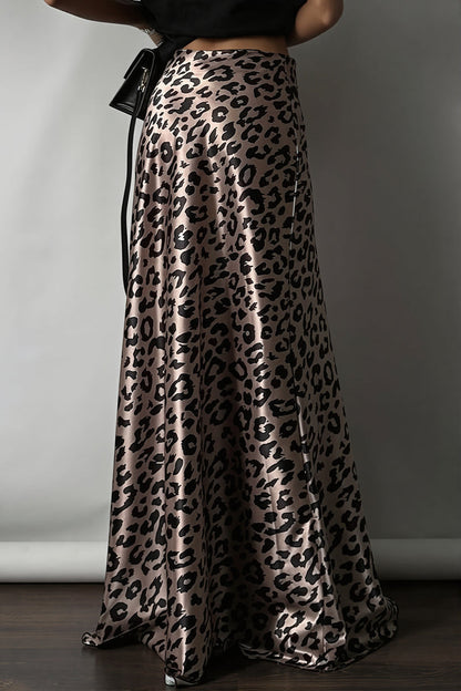 Satin Leopard Mermaid Maxi Skirt