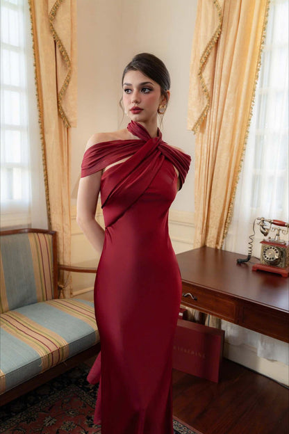 Satin Mermaid Slim Fit Elegant One Shoulder Solid Color Prom Dress
