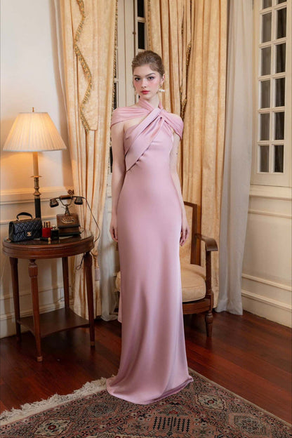 Satin Mermaid Slim Fit Elegant One Shoulder Solid Color Prom Dress
