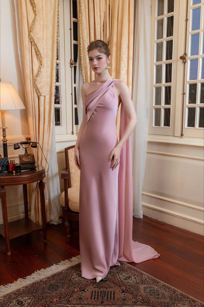 Satin Mermaid Slim Fit Elegant One Shoulder Solid Color Prom Dress