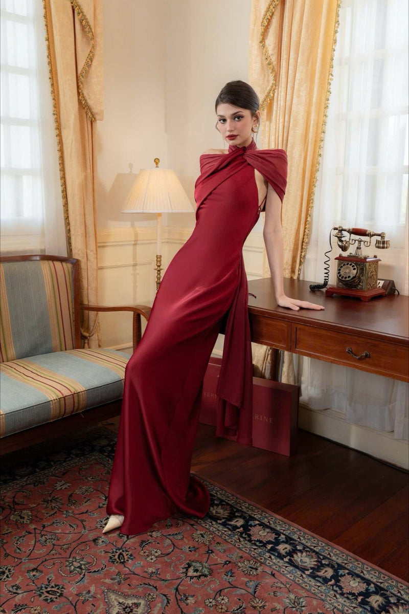Satin Mermaid Slim Fit Elegant One Shoulder Solid Color Prom Dress