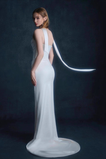 Satin Minimalist Bandeau Mermaid Reception Dress