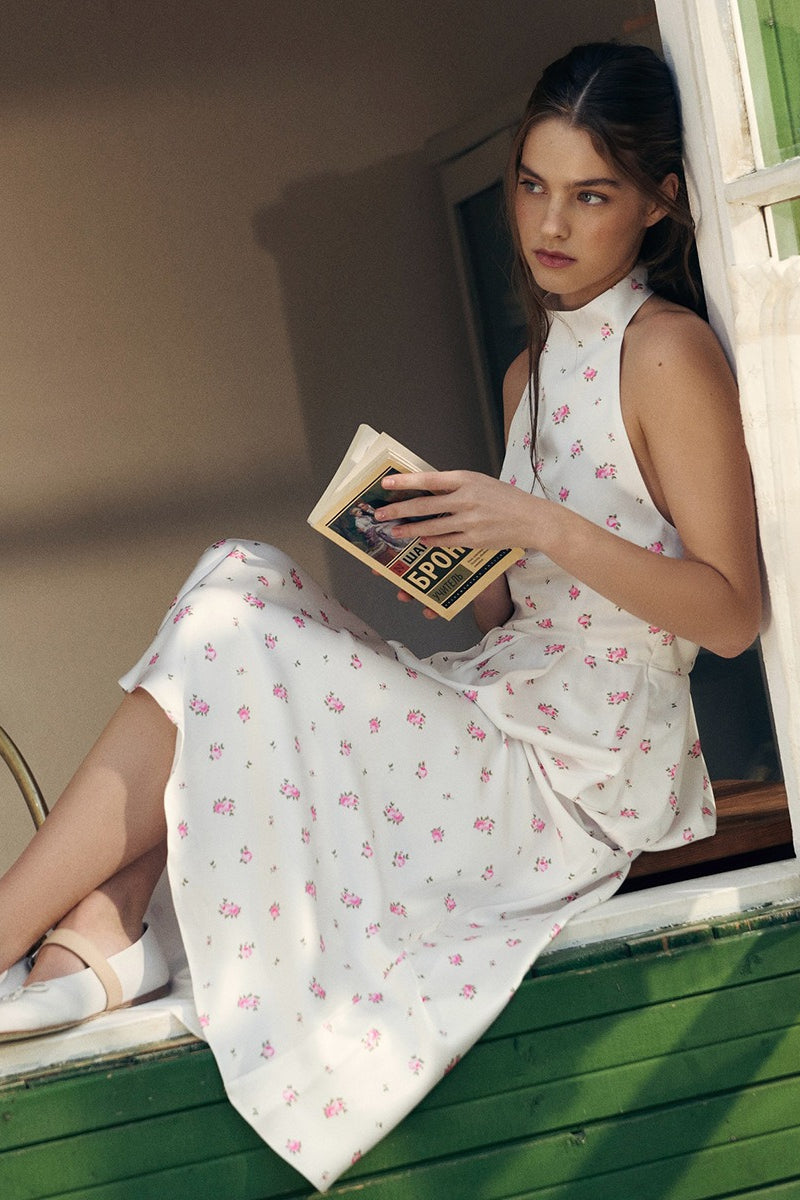 Satin Print Tank Ruffle Hem Skirt Set