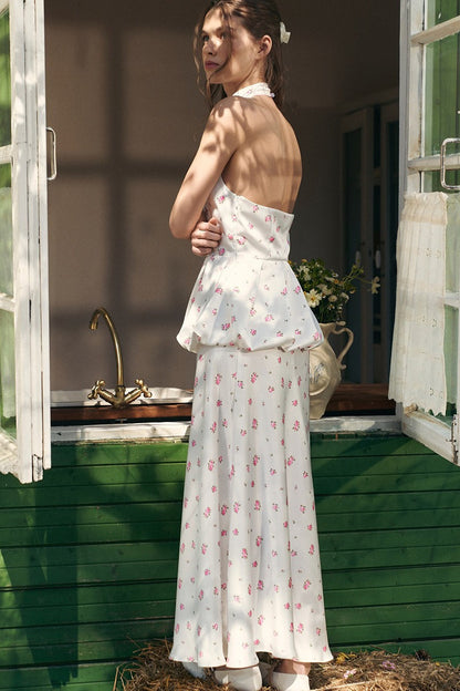 Satin Print Tank Ruffle Hem Skirt Set