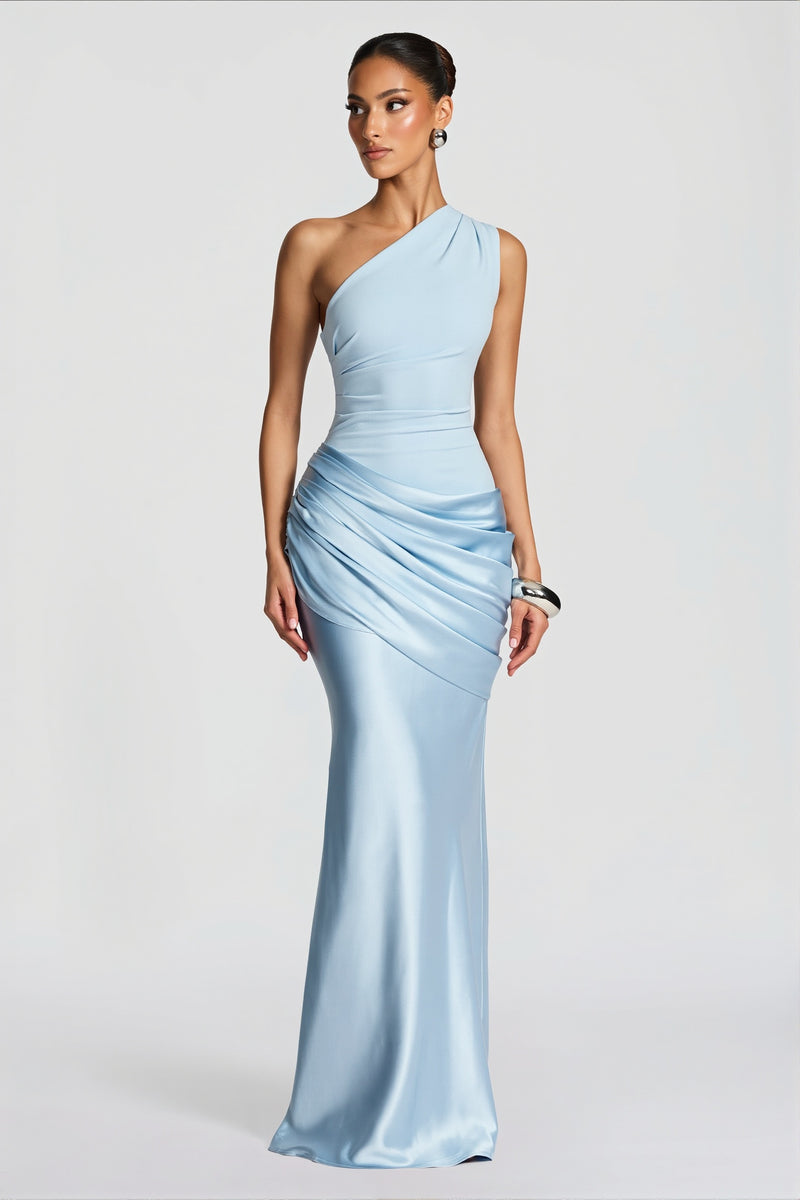 Satin Splice Ruched Slim Maxi Dress