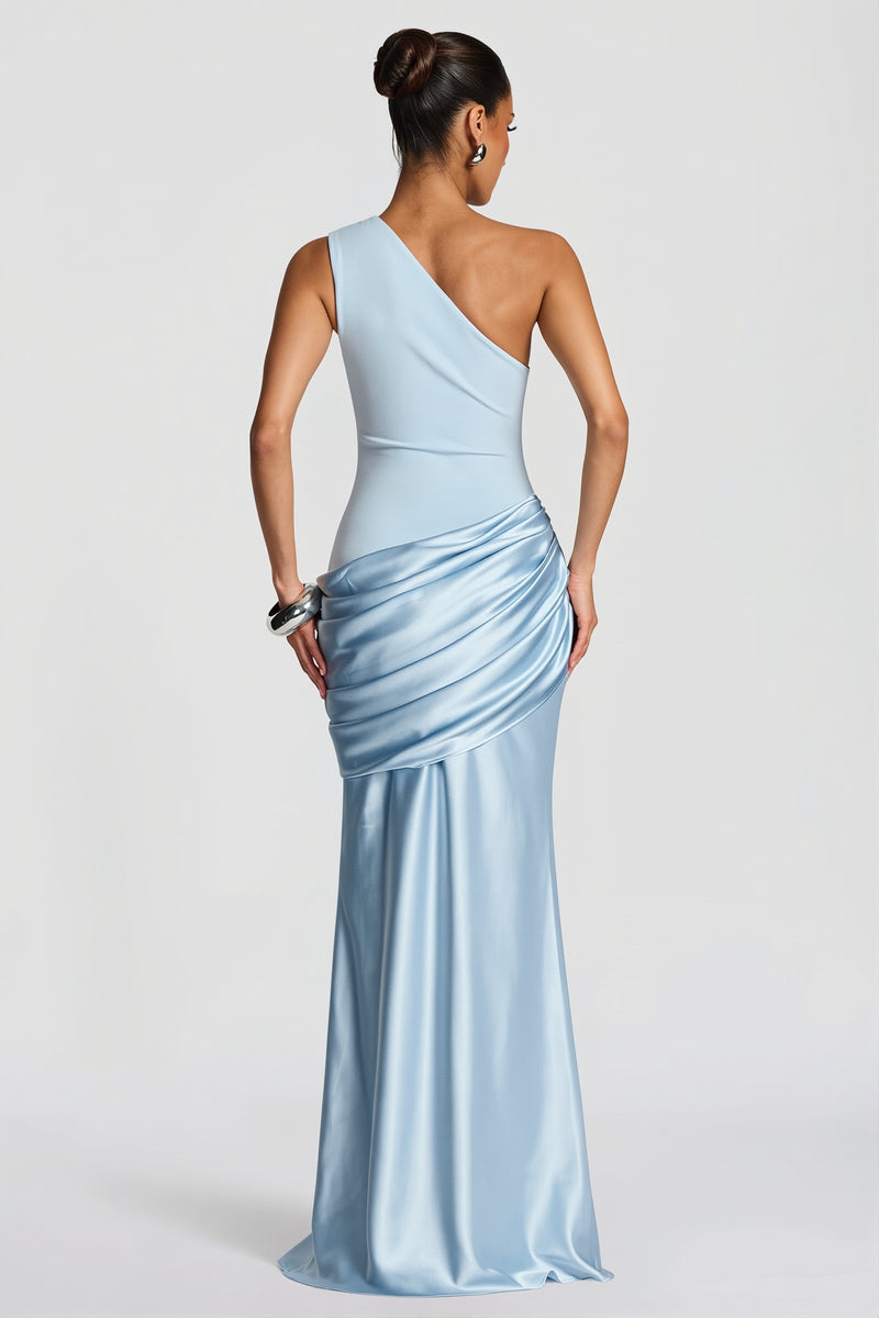 Satin Splice Ruched Slim Maxi Dress