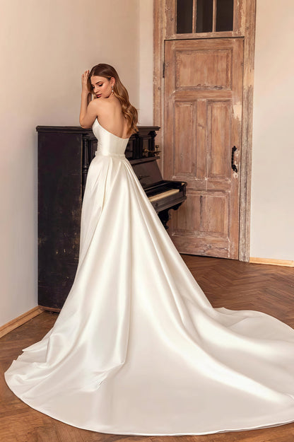 Satin Strapless Bodycon Detachable Train Wedding Dress