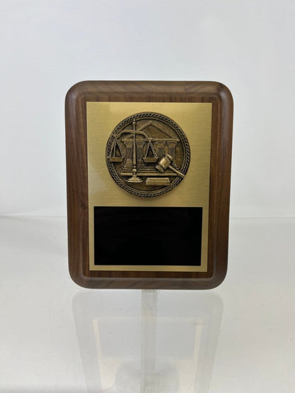 Scales of Justice Plaque on Genuine Walnut - 7" x 9" - Schoppy's Since 1921