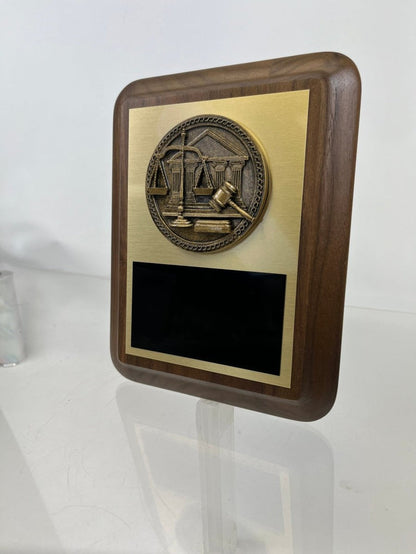 Scales of Justice Plaque on Genuine Walnut - 7" x 9" - Schoppy's Since 1921