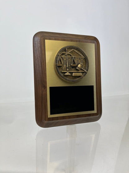 Scales of Justice Plaque on Genuine Walnut - 7" x 9" - Schoppy's Since 1921