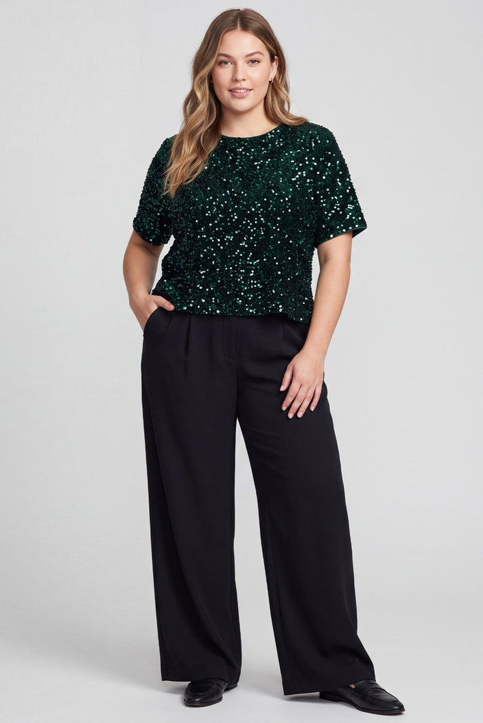 Sea Green Short Sleeve Sequin Tee - Curvy Available