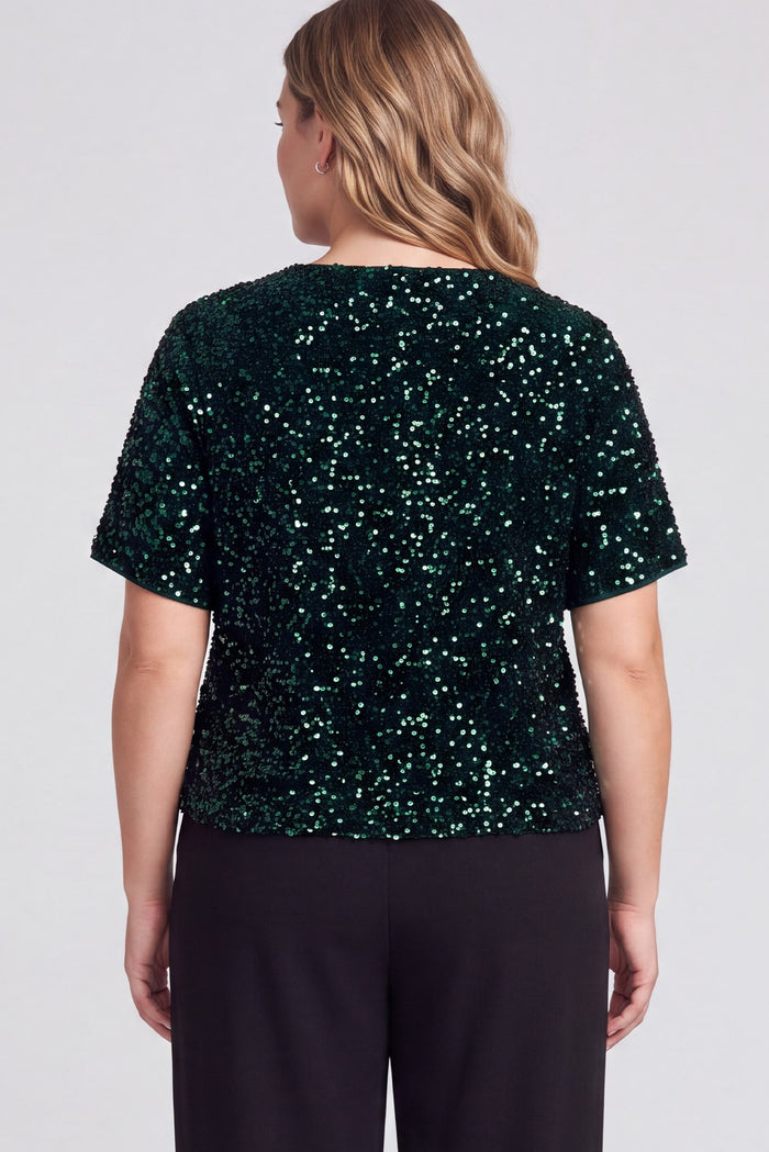 Sea Green Short Sleeve Sequin Tee - Curvy Available