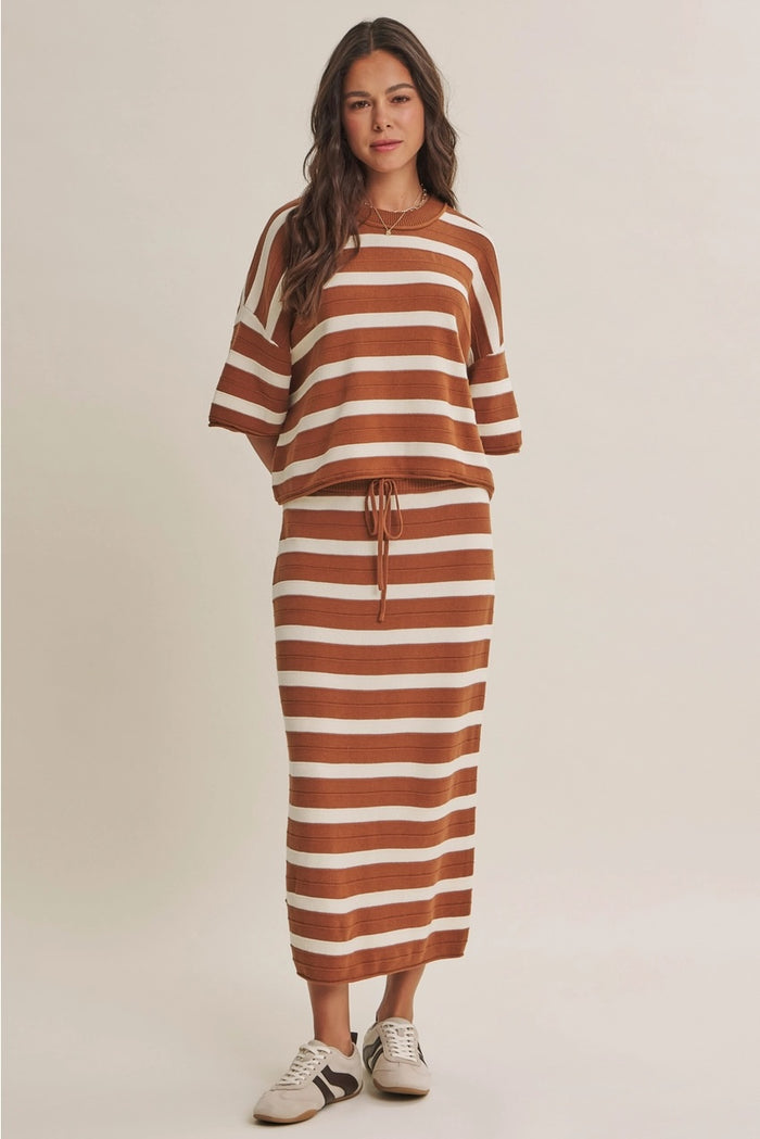See It Through Striped Sweater Skirt Set