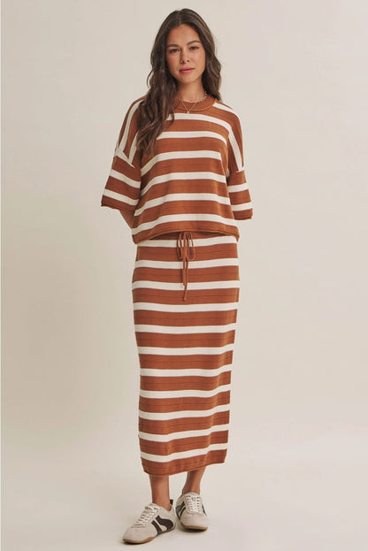 See It Through Striped Sweater Skirt Set