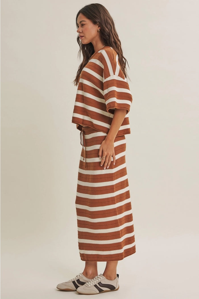 See It Through Striped Sweater Skirt Set