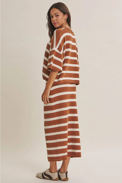 See It Through Striped Sweater Skirt Set