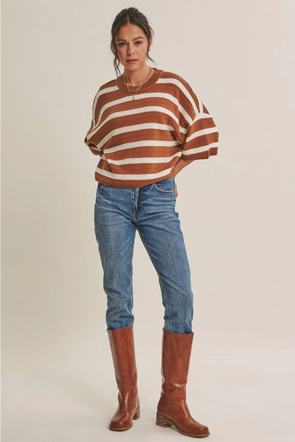 See It Through Striped Sweater Skirt Set