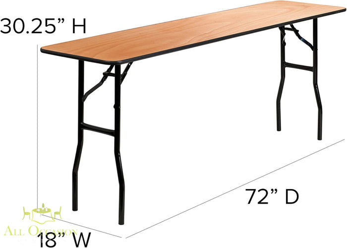 Seminar Table 18 x 72 dimensions showing 30.25" H, 18" W, 72" D for workshops and corporate events.