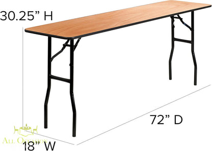 Seminar Table 18 x 72 dimensions showing 30.25" H, 18" W, 72" D for workshops and corporate events.