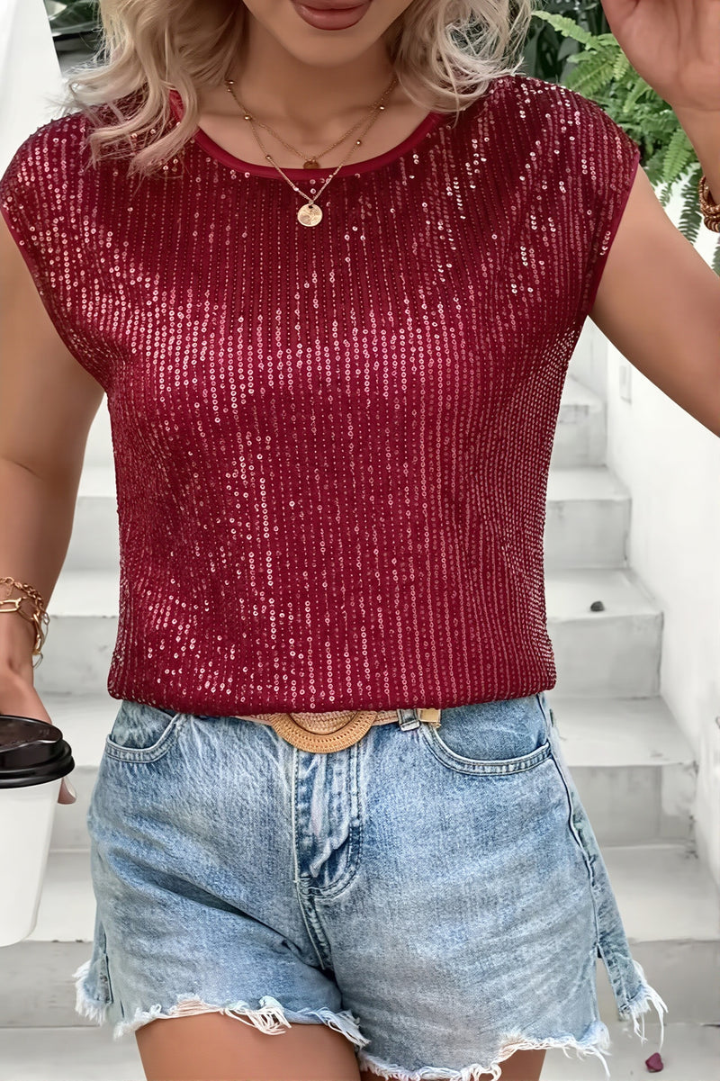 Sequin Loose Sleeveless T-shirt