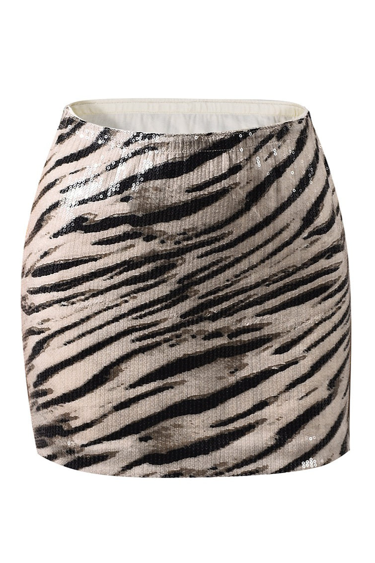 Sequin Zebra Print Sexy Skirt