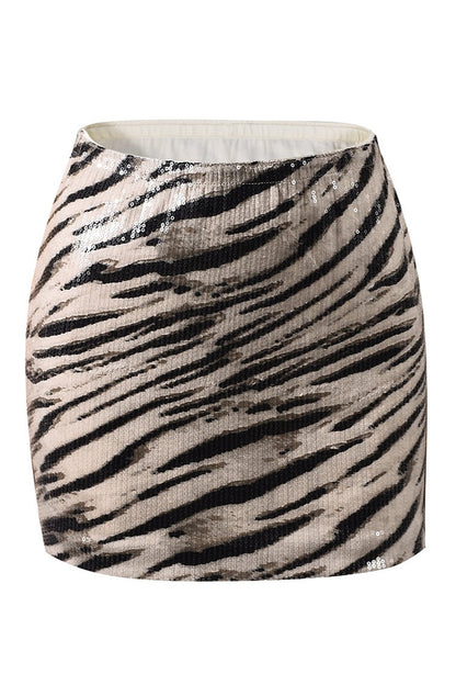 Sequin Zebra Print Sexy Skirt