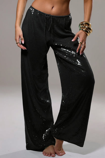 Sequined Wide Leg Casual Pants