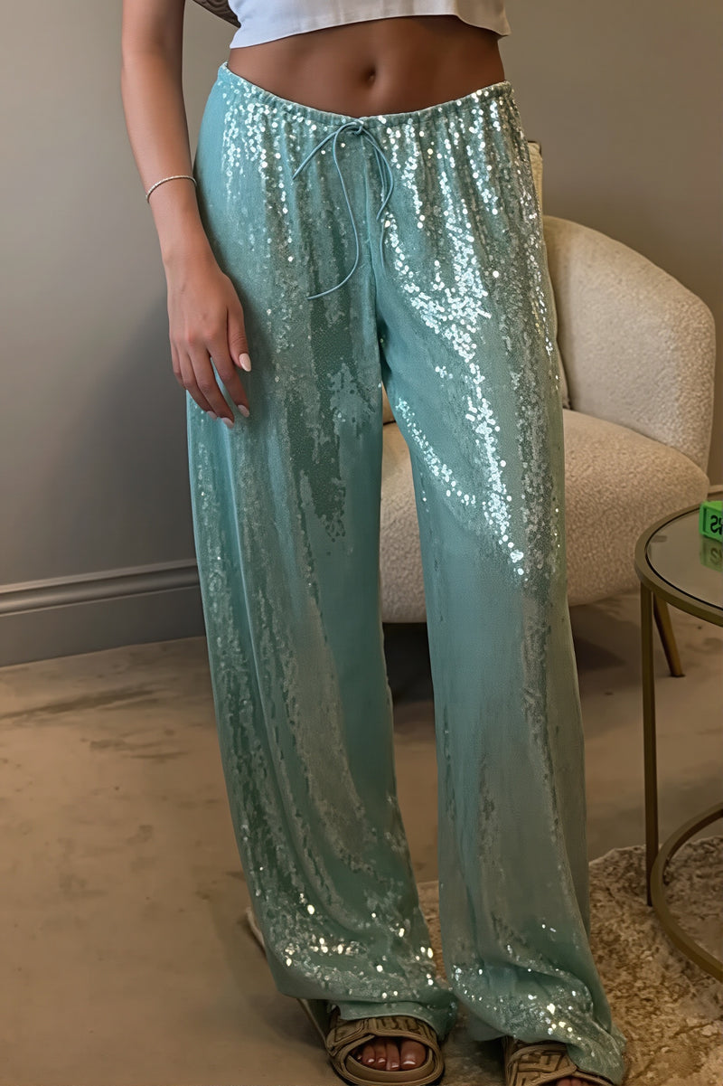Sequined Wide Leg Casual Pants