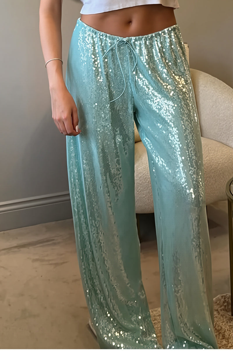 Sequined Wide Leg Casual Pants